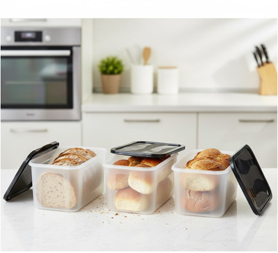Axiline Plastic Grocery Container - 2000 ml(Pack of 3, Black, Clear)