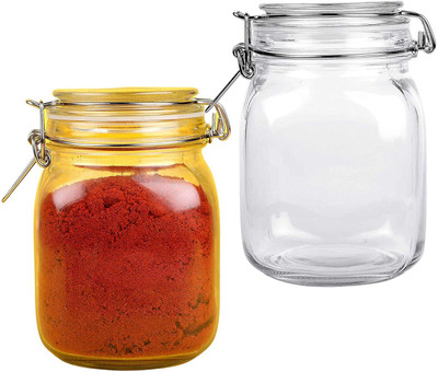 Pure Source India Glass Grocery Container  - 1 kg(Pack of 2, Clear)