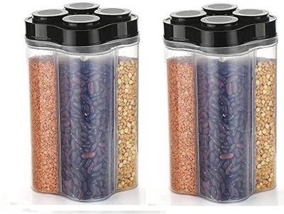 NEWON Plastic Grocery Container  - 2000 ml(Pack of 2, Black)