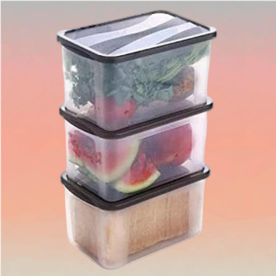 ADMONITION Plastic Bread Container  - 2000 ml(Pack of 3, Black, White)