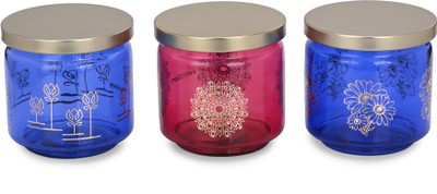 Somil Glass Cookie Jar  - 400 ml(Pack of 3, Multicolor)