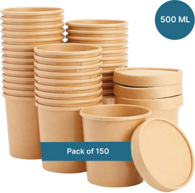 Kaagat Paper Utility Container  - 500 ml(Pack of 150, Brown)