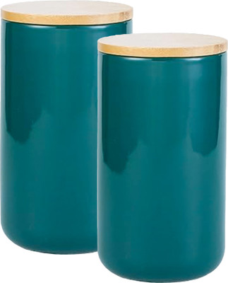 The Better Home Ceramic Cookie Jar  - 1000 ml(Pack of 2, Green)