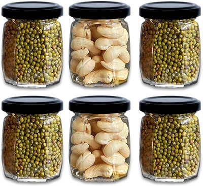 SKWAION Glass Grocery Container  - 250 ml(Pack of 6, Black)