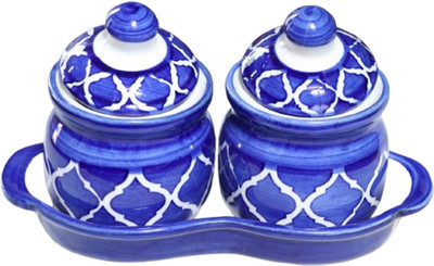 RADHECRAFT Ceramic Pickle Jar  - 300 ml(Pack of 2, Blue)