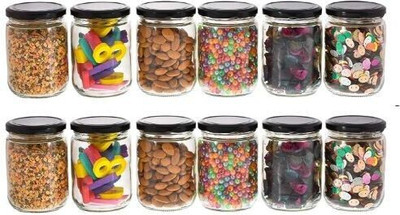 Machak Glass Grocery Container  - 500 ml(Pack of 12, Black)