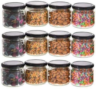 Machak Glass Grocery Container  - 350 ml(Pack of 12, Black)