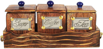 jaismin world Wooden Tea Coffee & Sugar Container  - 600 ml(Brown)