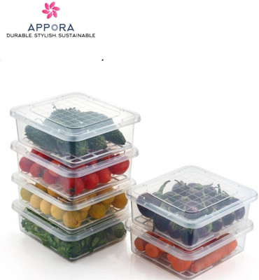 APPORA Plastic Fridge Container  - 2500 ml(Pack of 6, Clear)