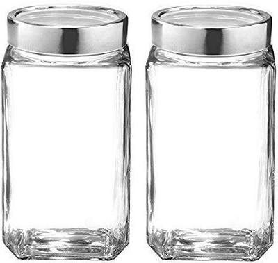 meelana Glass Grocery Container  - 1000 ml(Pack of 2, Clear)