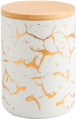 KUBER INDUSTRIES Ceramic Utility Container  - 800 ml(Pack of 2, White, Gold)