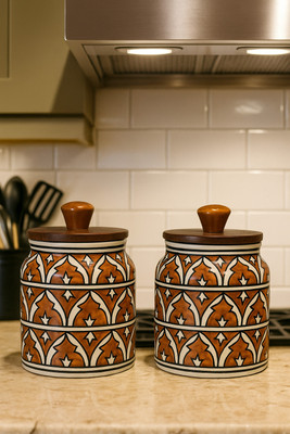 YUTORI Ceramic Utility Container  - 400 ml, 400 ml(Pack of 2, Brown, Off White)