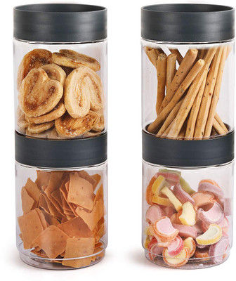 AK HUB Glass Grocery Container  - 750 ml(Pack of 4, Grey)