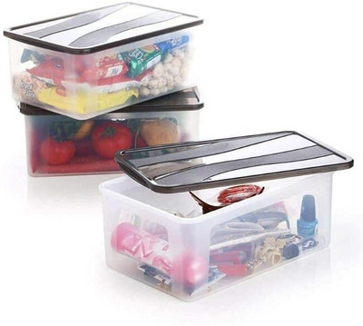UNDERZZONE Plastic Grocery Container  - 2000 ml(Pack of 3, Clear)