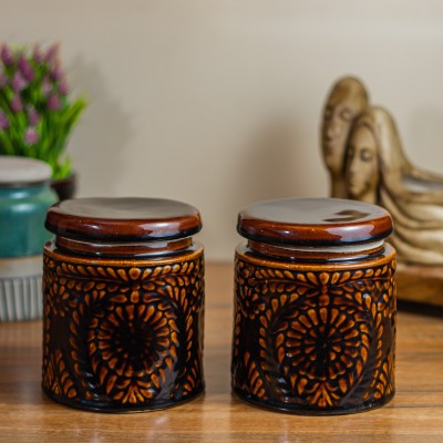 CERAMICTown Ceramic Pickle Jar  - 1000 ml(Pack of 2, Brown)