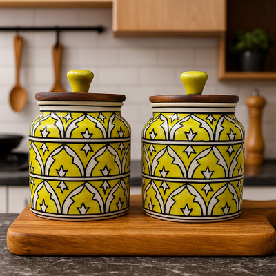 YUTORI Ceramic Utility Container  - 400 ml, 400 ml(Pack of 2, Yellow, Off White)