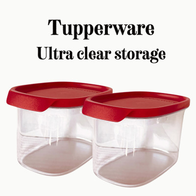 TUPPERWARE Polypropylene, Plastic Grocery Container  - 1000 ml, 1000 ml(Pack of 2, Clear, Red)