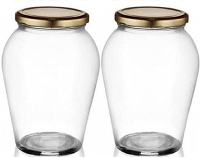 JIGSHTIAL Glass Grocery Container  - 1000 ml(Pack of 2, Gold)