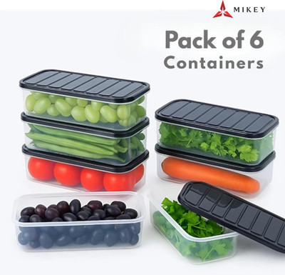 Mikey industries Plastic Fridge Container  - 1200 ml(Pack of 6, Grey)