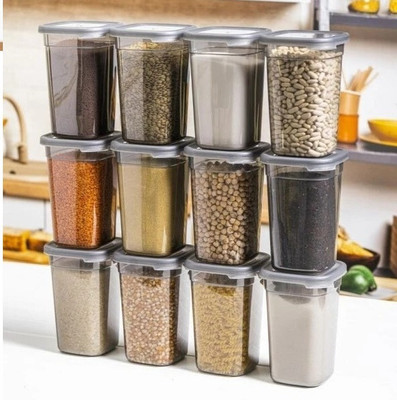 Mataiva Plastic Grocery Container  - 1200 ml(Pack of 12, Grey)