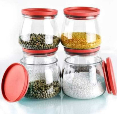 Twin Star Plastic Grocery Container  - 900 ml(Pack of 4, Red)