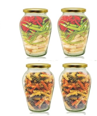 Tanlesa Glass Grocery Container  - 1000 ml(Pack of 4, Gold)