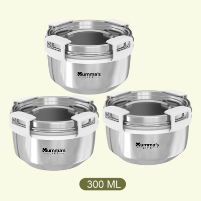 Mumma's LIFE Stainless Steel Utility Container  - 300 ml(Pack of 3, Silver)