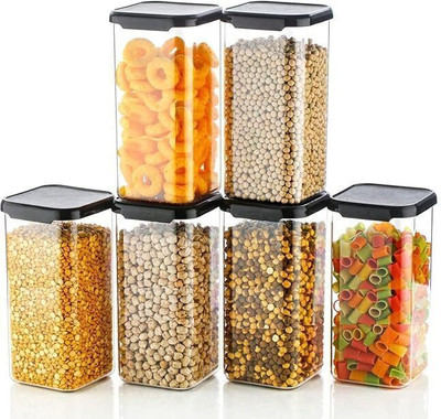 Skymax Plastic Grocery Container  - 1500 ml(Pack of 6, Black)
