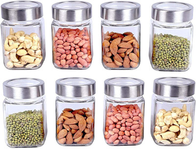 JIGSHTIAL Glass Grocery Container  - 300 ml(Pack of 8, Clear)