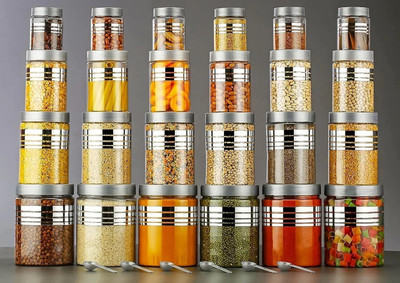 NIMBA NATURALS Plastic Grocery Container  - 1250 ml, 650 ml, 350 ml, 250 ml(Pack of 24, Silver)