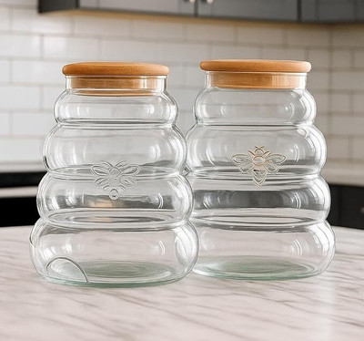 lhc Glass Grocery Container  - 1000 ml(Pack of 2, White)