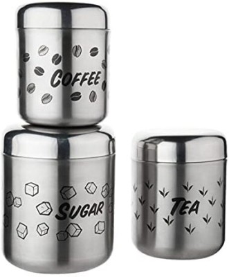 HIVVO Stainless Steel Tea Coffee & Sugar Container  - 500 ml, 700 ml, 900 ml(Pack of 3, Silver)