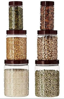 KDZONE Plastic Grocery Container  - 350 ml, 600 ml, 1200 ml(Pack of 6, Maroon)
