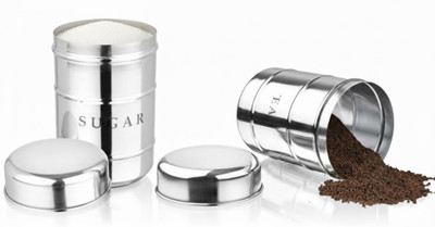 Aavjo Stainless Steel Tea Coffee & Sugar Container  - 1000 ml(Pack of 2, Silver)