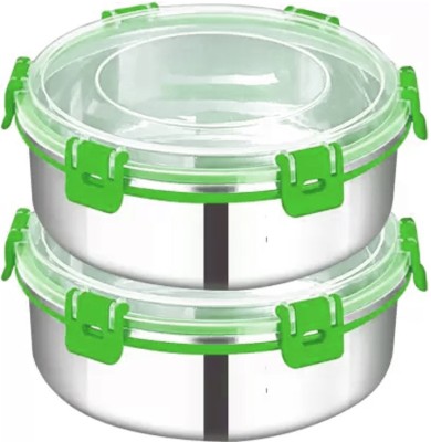 Zaib Steel, Polypropylene Grocery Container  - 1000 ml(Pack of 2, Silver, Green)