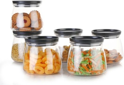 Park Line Plastic Cookie Jar  - 900 ml(Pack of 6, Black)