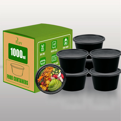 PERFY Plastic Utility Container  - 1000 ml(Pack of 25, Black)