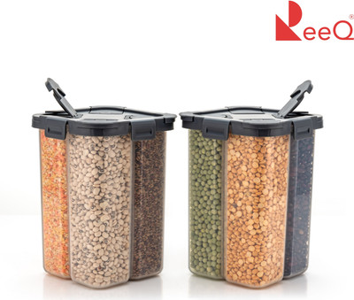 ReeQ Plastic Grocery Container  - 2000 ml(Pack of 2, Black)