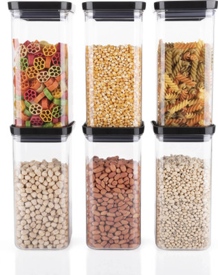 forsel Plastic Grocery Container  - 1500 ml(Pack of 6, Black)