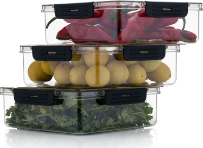 STARDOT Plastic Fridge Container  - 2000 ml(Pack of 3, Black)