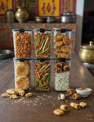 DYK Plastic Cookie Jar  - 1.3 L(Pack of 6, White)