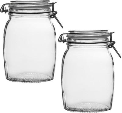 multi zone Glass Grocery Container  - 1200 ml(Pack of 2, Clear)