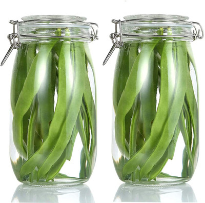 PLENARO Glass Utility Container  - 1000 ml(Pack of 2, White)