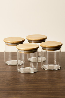 quags Glass Cookie Jar  - 400 ml(Pack of 4, Clear)
