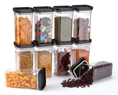 Linear Plastic Grocery Container  - 1250 ml(Pack of 10, Black)
