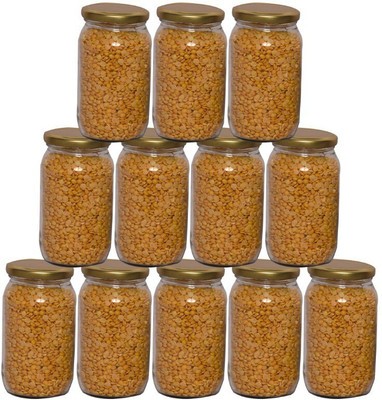 RUTVIHK Glass Grocery Container  - 1000 ml(Pack of 12, Clear)