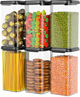 VNS Plastic Grocery Container  - 1100 ml(Pack of 6, Black)