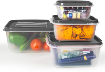 Pearlpet Plastic Utility Container  - 700 ml, 1400 ml, 2400 ml, 4000 ml(Pack of 4, Black)