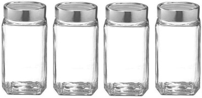 AEZOR Glass Grocery Container  - 1000 ml(Pack of 4, Clear)