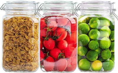 Hemtik Glass Grocery Container  - 1200 ml(Pack of 3, Clear)